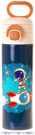 Kaukko Astronot Baskılı Çelik Matara Lacivert 520 ml Çift Kilitli Kapak