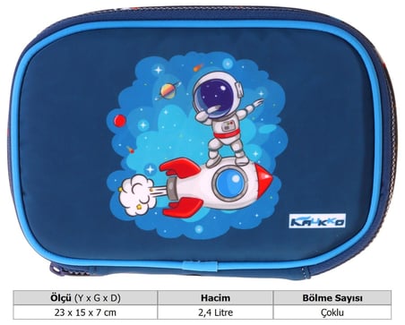 Kaukko Kids Astronot Baskılı Lacivert Erkek Çocuk Organizer Kalem Çantası - Kalemlik - L5375