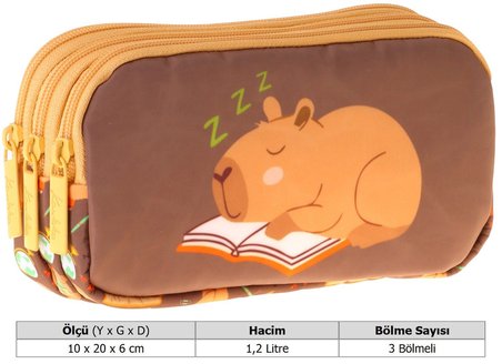 Kaukko Kids Clever Baskılı Kahverengi Erkek Çocuk Okul Kalemliği Kalem Çantası - L5386