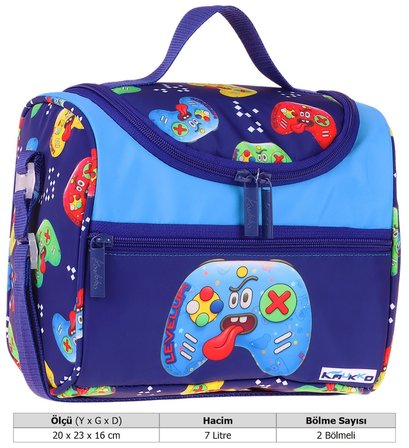 Kaukko Kids Erkek Çocuk Good Game Baskılı Isı Yalıtımlı Okul Beslenme Çantası (Lacivert - Kırmızı) - L5390