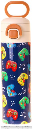 Kaukko Çelik Termos Matara 520 ml Good Game Baskılı Lacivert - Kırmızı Çift İçim Kilitli Kapaklı Erkek Çocuk