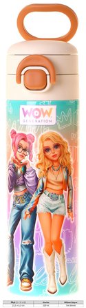 Wow Generation 520 ml Star Desenli Pembe - Mor Kız Çocuk Çelik Termos Matara (Çift İçim Kilitli Kapak) - W6037