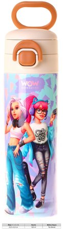 Wow Generation 520 ml Cool Desenli Mavi - Pembe Kız Çocuk Çelik Termos Matara (Çift İçim Kilitli Kapak) - W6042