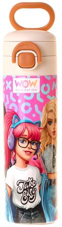 Wow Generation 520 ml Girl Friends Baskılı Kırmızı Kız Çocuk Çelik Termos Matara (Çift İçim Kilitli Kapak) - W6062