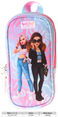 Wow Generation Kız Çocuk Wonderful Baskılı Pembe - Turkuaz İlkokul Kalem Çantası - Okul Kalemliği - W6071