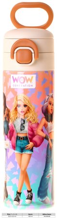 Wow Generation 520 ml Shine Baskılı Turuncu - Mor Kız Çocuk Çelik Termos Matara (Çift İçim Kilitli Kapak) - W6093