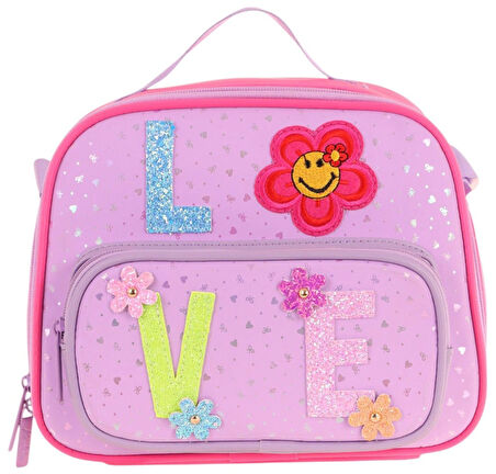 Kaukko Kids Kız Çocuk Isı Yalıtımlı İki Bölmeli Beslenme Çantası (Simli Love Baskılı) L7211