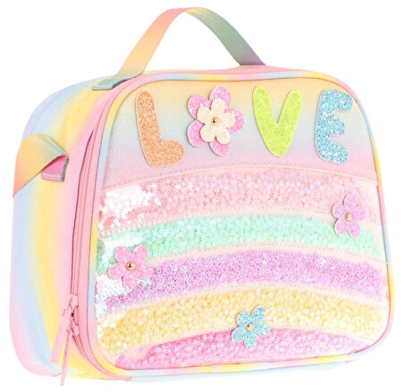 Kaukko Kids Kız Çocuk Isı Yalıtımlı Okul/Piknik Beslenme Çantası (Simli Pullu Love) L7214