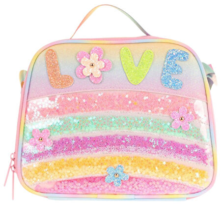 Kaukko Kids Kız Çocuk Isı Yalıtımlı Okul/Piknik Beslenme Çantası (Simli Pullu Love) L7214
