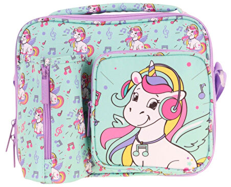 Kaukko Kız Çocuk, Turkuaz, Unicorn Baskılı Isı Yalıtımlı Üç Bölmeli (Matara Cepli) Okul Beslenme Çantası L7234