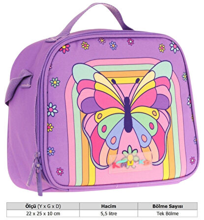 Kaukko Kids Kız Çocuk Isı Yalıtımlı Okul/Piknik Beslenme Çantası (Kelebek) L7248