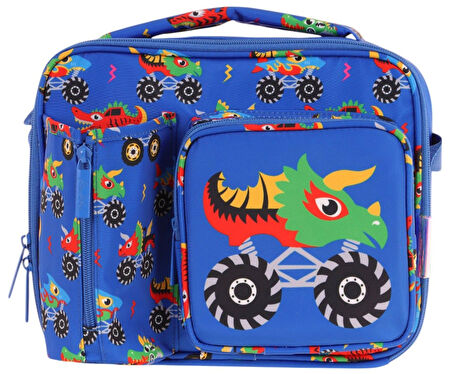 Kaukko Erkek Çocuk, Mavi Yeşil, Canavar Baskılı Isı Yalıtımlı Üç Bölmeli (Matara Cepli) Okul Beslenme Çantası L7255