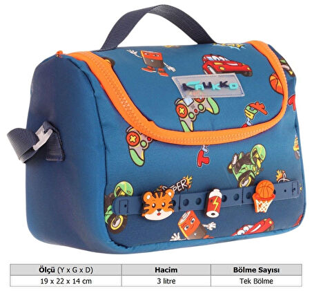 Kaukko Kids Isı Yalıtımlı, Silikon Aksesuarlı Beslenme Çantası - Lacivert Turuncu - Erkek Çocuk - L7259