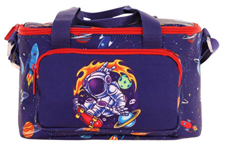 Kaukko Kids Thermo Isı Yalıtımlı Erkek Çocuk Astronot Baskılı Lacivert Kırmızı Beslenme Çantası L7267 (İki Bölmeli)