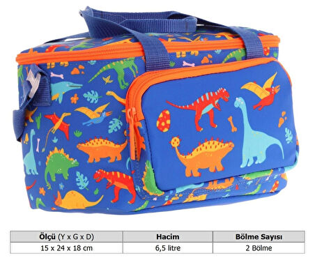Kaukko Kids Thermo Isı Yalıtımlı Erkek Çocuk Dinazor Lacivert Yeşil Beslenme Çantası L7278 (İki Bölmeli)