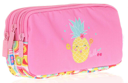 Kids&Love Üç Bölmeli Kız Çocuk Kalem Çantası - Pembe Ananas