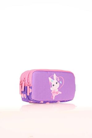 Kaukko Kids 3 Bölmeli Kalem Çantası Cube Rabbit Lila L8161