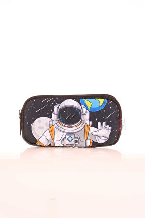 Kaukko Kids 3 Bölmeli Kalem Çantası Toys Astronaut Siyah L8174