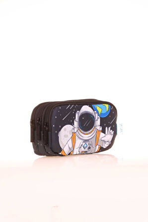 Kaukko Kids 3 Bölmeli Kalem Çantası Toys Astronaut Siyah L8174