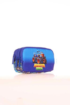 Kaukko Kids 3 Bölmeli Kalem Çantası Cube Monster Truck Mavi L8176