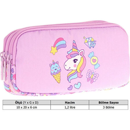 Kaukko Kıds 3 Bölmeli Kalem Çantası (pullu Sweet)krn-L8215