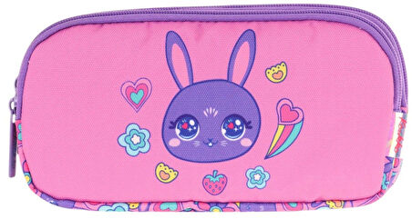 Kaukko Kids Üç Bölmeli Pembe Mor, Tavşan Baskılı, Kız Çocuk Okul Kalemliği - L8220