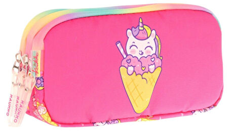 Kaukko Kids Üç Bölmeli Fuşya, Dondurma ve Unicorn, Kız Çocuk Okul Kalemliği - L8227
