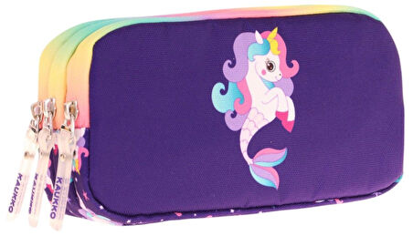 Kaukko Kids Üç Bölmeli Mor Çok Renkli, Denizkızı ve Unicorn, Kız Çocuk Okul Kalemliği - L8228