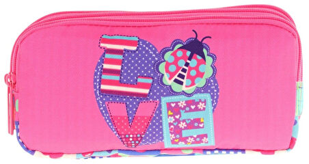 Kaukko Kids Üç Bölmeli Pembe Mavi, Love Baskılı, Kız Çocuk Okul Kalemliği - L8229