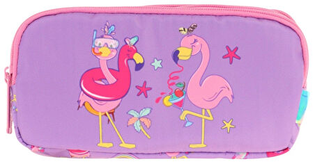 Kaukko Kids Pembe Mor, Flamingolar, Kız Çocuk Üç Gözlü Okul Kalem Çantası - L8240
