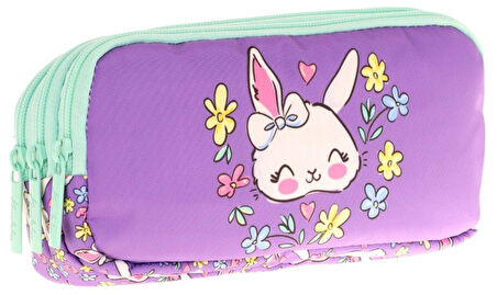 Kaukko Kids Yeşil Mor, Sevimli Tavşan, Kız Çocuk Üç Gözlü Okul Kalem Çantası - L8242