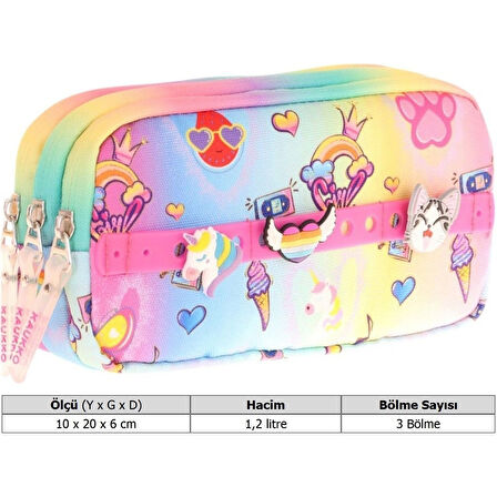 Kaukko Kıds 3 Bölmeli Kalem Çantası (fancy Raınbow)krn-L8244