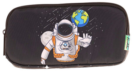 Kaukko Kids Siyah, Astronot, Erkek Çocuk Üç Bölmeli Okul Kalem Çantası - L8253