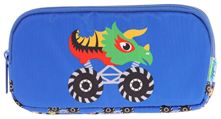 Kaukko Kids Mavi, Canavar Baskılı, Erkek Çocuk Üç Bölmeli Okul Kalem Çantası - L8255