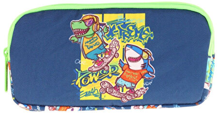 Kaukko Kids Lacivert Yeşil, Dinazor Temalı, Erkek Çocuk Üç Bölmeli Okul Kalem Çantası - L8256