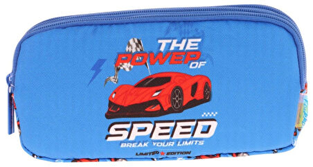 Kaukko Kids Mavi, Yarış Arabası Desenli, Erkek Çocuk Üç Bölmeli Okul Kalem Çantası - L8268