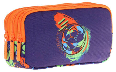Kaukko Kids Turuncu Lacivert, Futbol Topu Baskılı, Erkek Çocuk Üç Bölmeli Okul Kalem Çantası - L8269