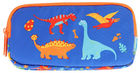 Kaukko Kids Turuncu Mavi, Dinazorlar Temalı, Erkek Çocuk Üç Bölmeli Kalemlik/Kalem Çantası - L8278