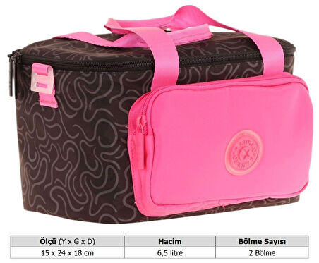 Kaukko Double Colors Kız Çocuk Çizgi Desenli Siyah Fuşya Beslenme Çantası (Isı Yalıtımlı) K9085