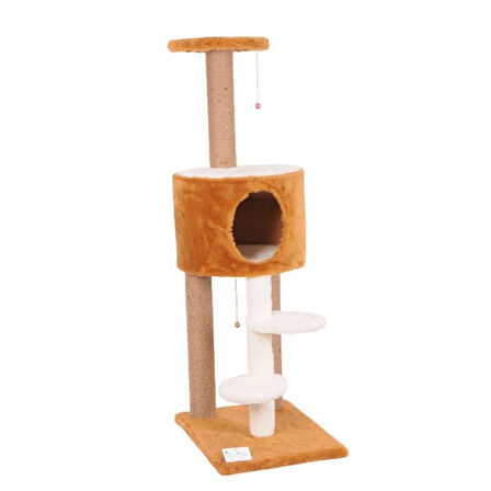 Cat Hause S07 İki Katlı Basamaklı Yuvalı Kedi Tırmalama Evi Kahverengi 128 Cm