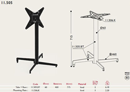 Toplanır Masa Ayağı 11.505 - Taban 46*46cm