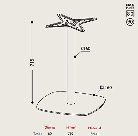 Tablalı Masa Ayağı 11.221 - Taban Çapı 46cm Siyah