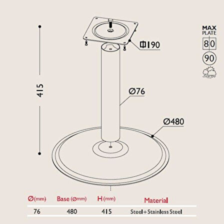 Tablalı Sehpa Ayağı 13.194 - Taban Çapı 48cm Siyah