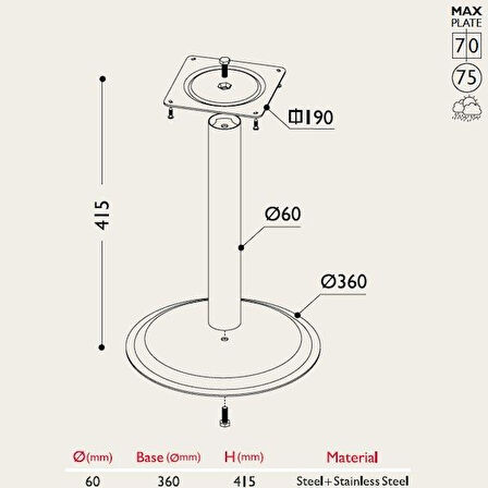 Tablalı Sehpa Ayağı 13.184 - Taban Çapı 36cm Siyah