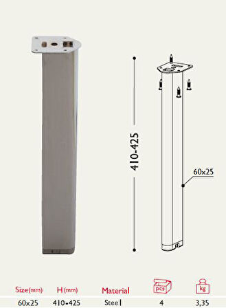 Sehpa Ayağı 13.300 - 60*25mm (4 Adet) Parlak krom