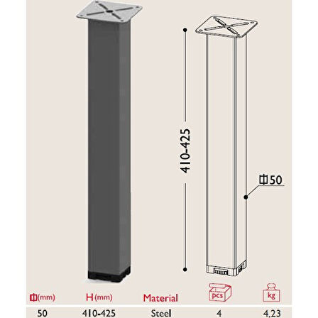 Sehpa Ayağı 13.500 - 50*50mm (4 Adet) Siyah