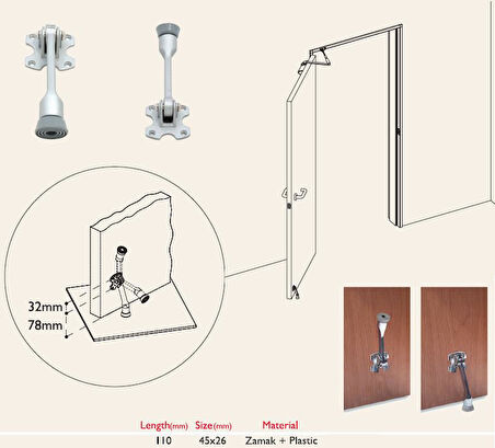Kapı Tutucu Tampon Mat Krom
