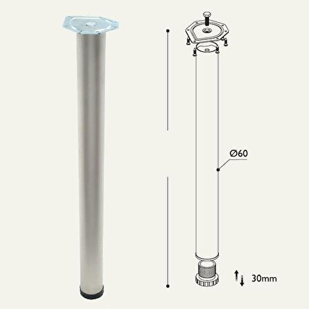 Masa Ayağı 11.180 - 60mm Krom 80cm (4 adet)