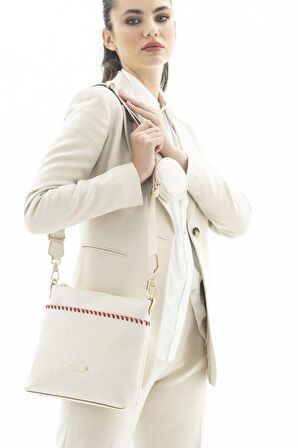 Valentino Orlandi Monogram Bej/Kırmızı Kadın Çapraz Askılı Çanta VLT027