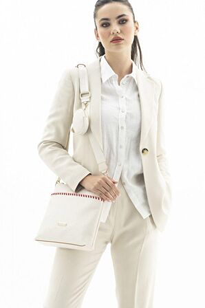 Valentino Orlandi Monogram Bej/Kırmızı Kadın Çapraz Askılı Çanta VLT027